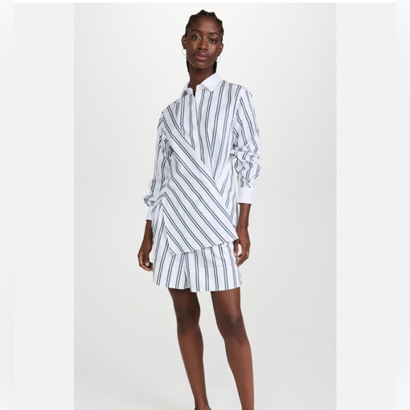 NWOT 3.1 PHILLIP LIM Asymmetric striped cotton-blend poplin shirt size 4 - Picture 4 of 8